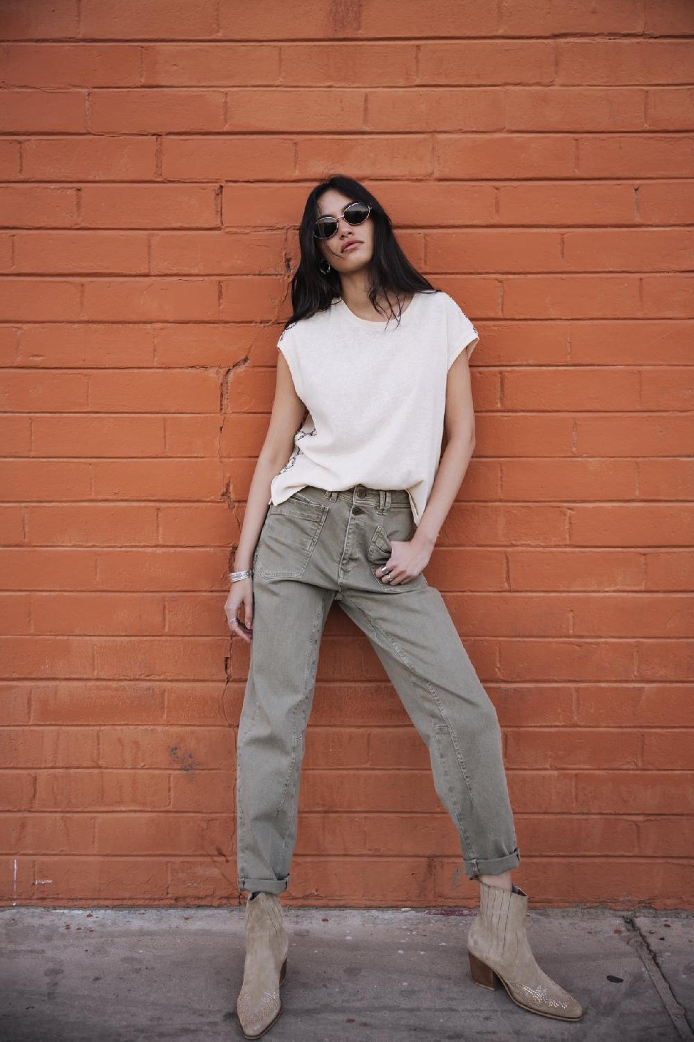 Freeman T. Porter Edita Andalousia Pantalon Taille Haute Femme Deep Lichen Green