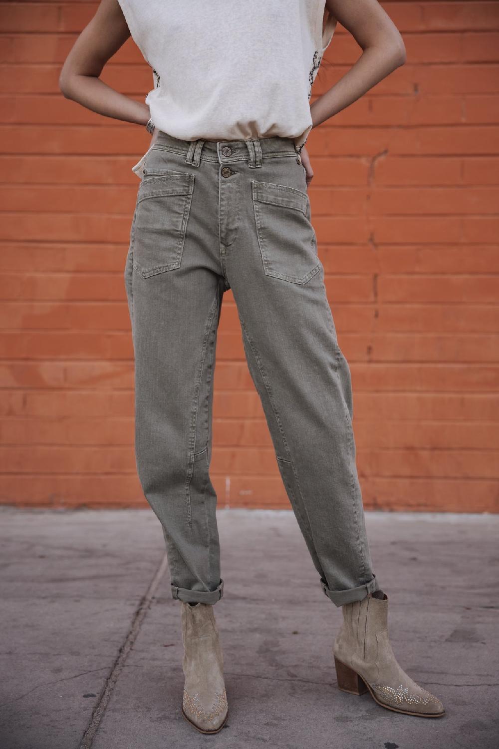 Freeman T. Porter Edita Andalousia Pantalon Taille Haute Femme Deep Lichen Green