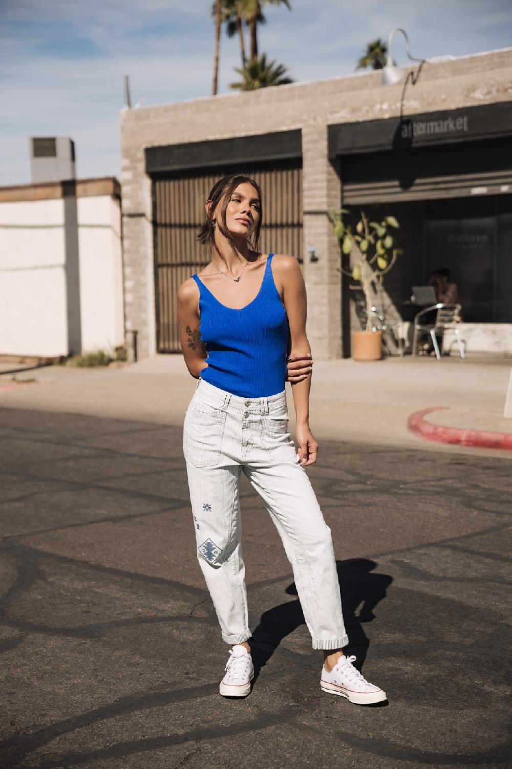 Freeman T. Porter Edita SDM Jeans Taille Haute à Rayures Femme Bossanova