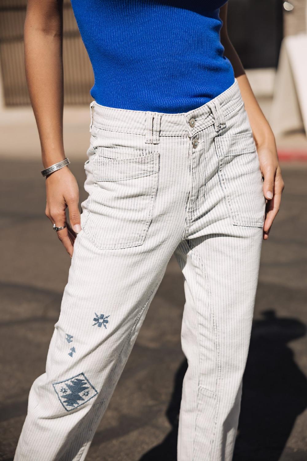 Freeman T. Porter Edita SDM Jeans Taille Haute à Rayures Femme Bossanova