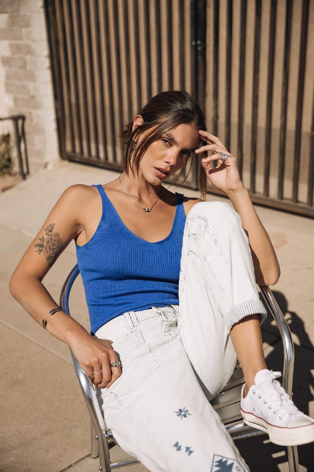 Freeman T. Porter Edita SDM Jeans Taille Haute à Rayures Femme Bossanova