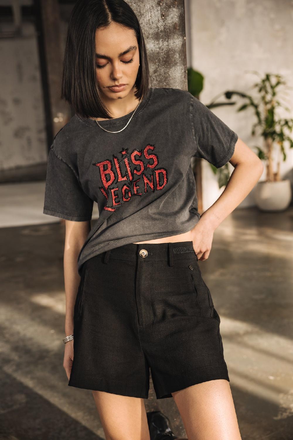 Freeman T. Porter Flavie Plain Linen Short En Lin Femme Black