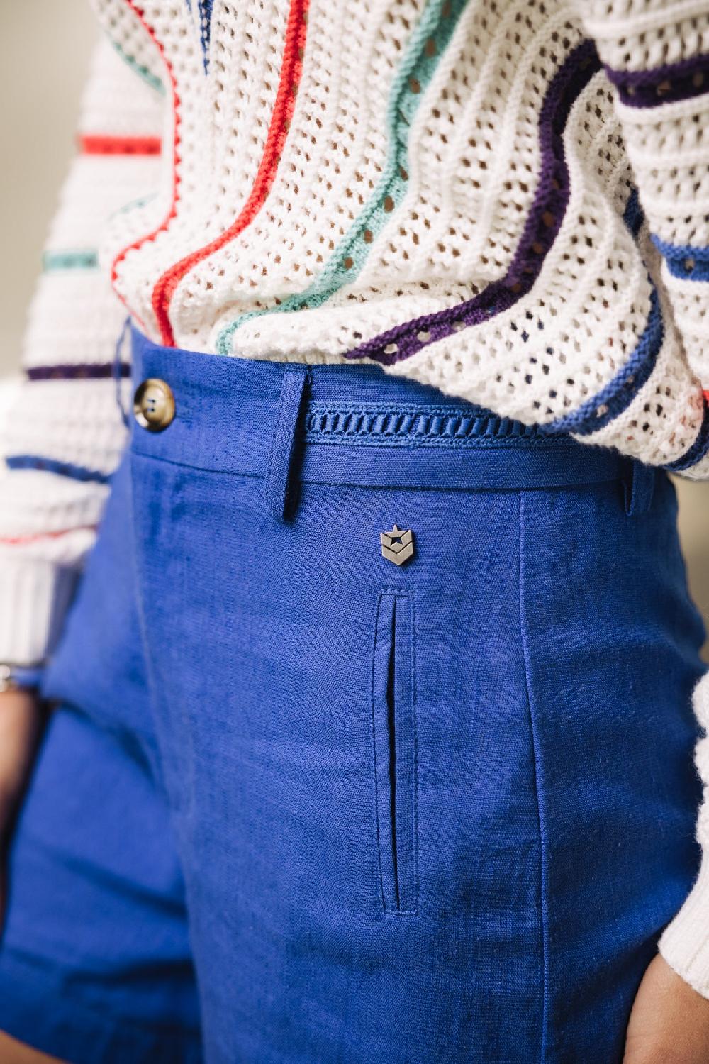 Freeman T. Porter Flavie Plain Linen Short En Lin Femme Dazzling Blue