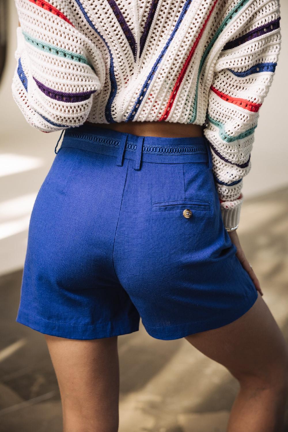 Freeman T. Porter Flavie Plain Linen Short En Lin Femme Dazzling Blue