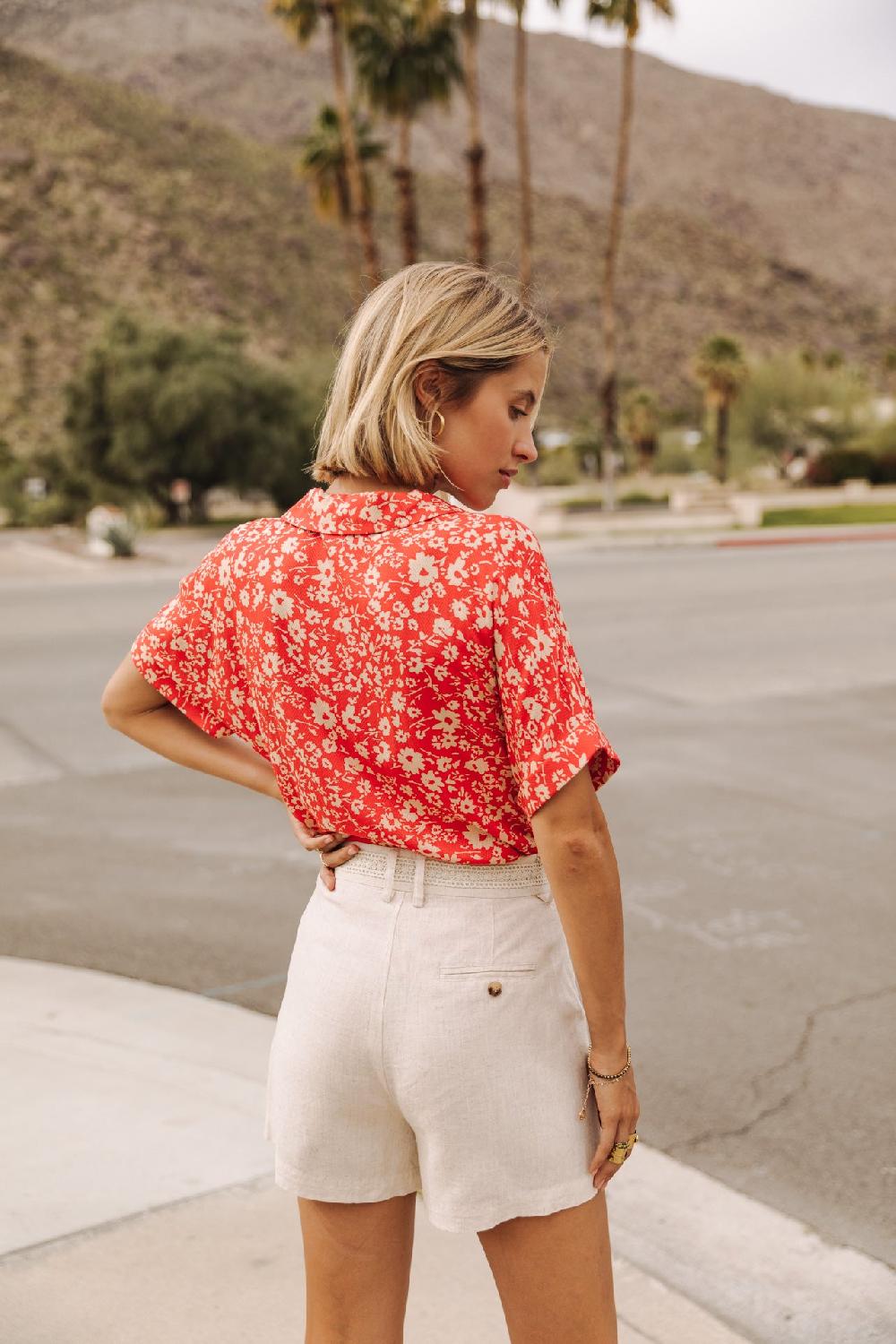 Freeman T. Porter Flavie Plain Linen Short En Lin Femme Simply Taupe