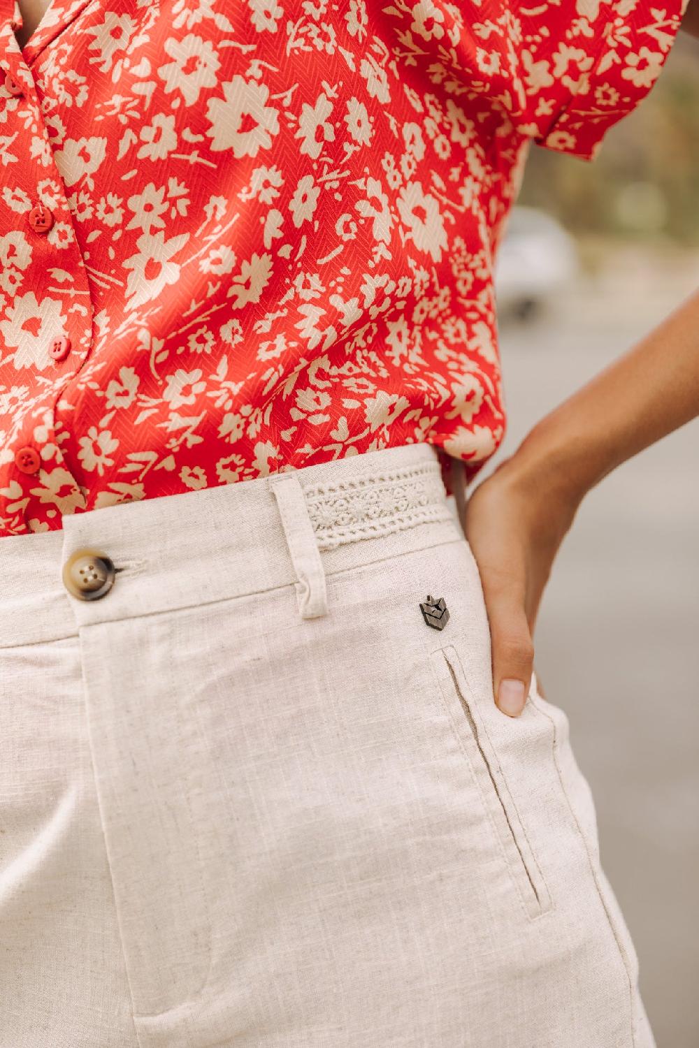 Freeman T. Porter Flavie Plain Linen Short En Lin Femme Simply Taupe
