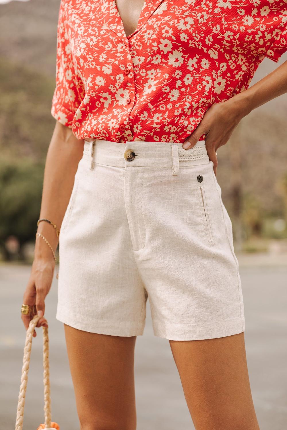 freeman t. porter Flavie Plain Linen Short en lin Femme simply taupe freeman t. porter Flavie Plain Linen Short en lin Femme simply taupe