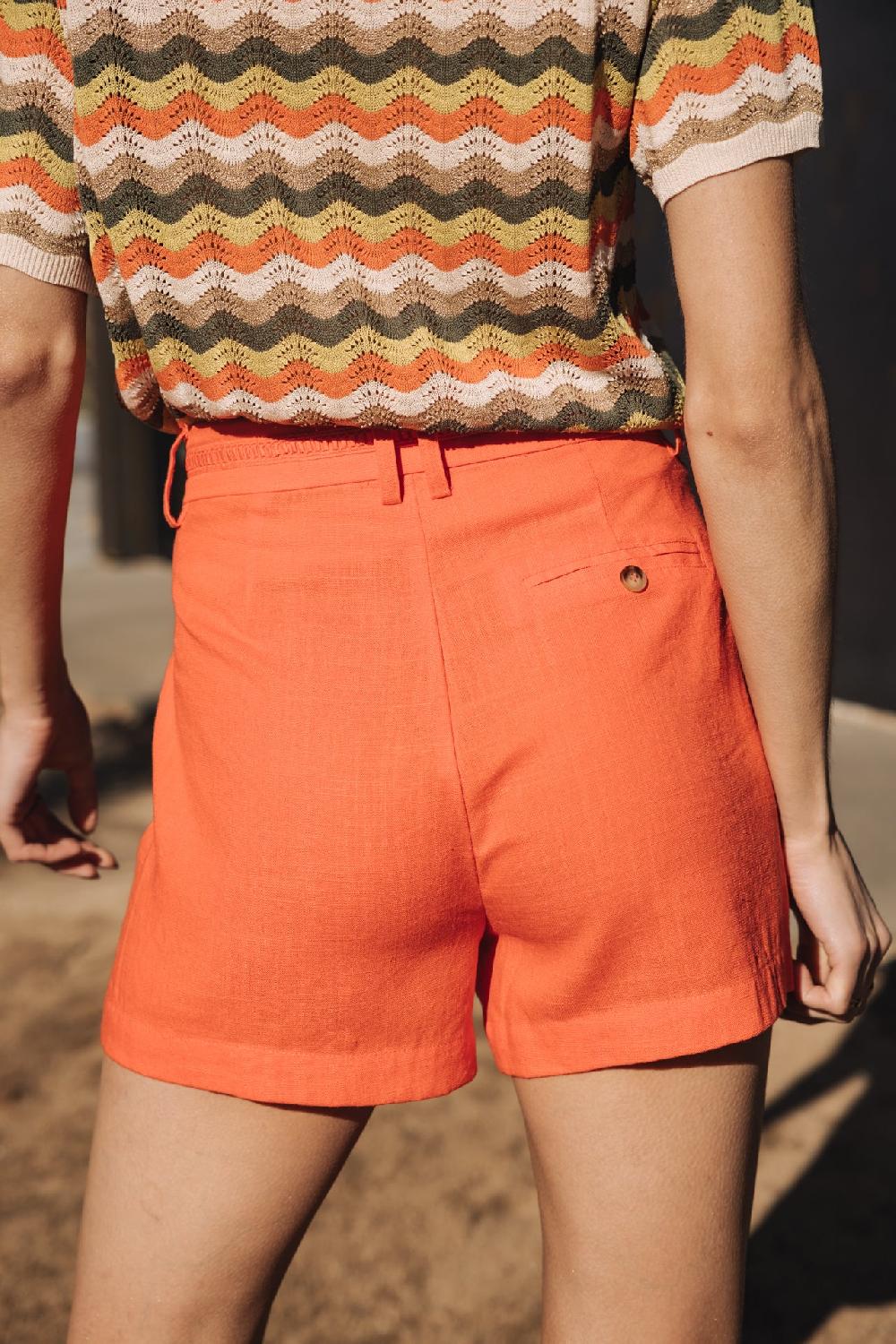 Freeman T. Porter Flavie Plain Linen Short En Lin Femme Tigerlily