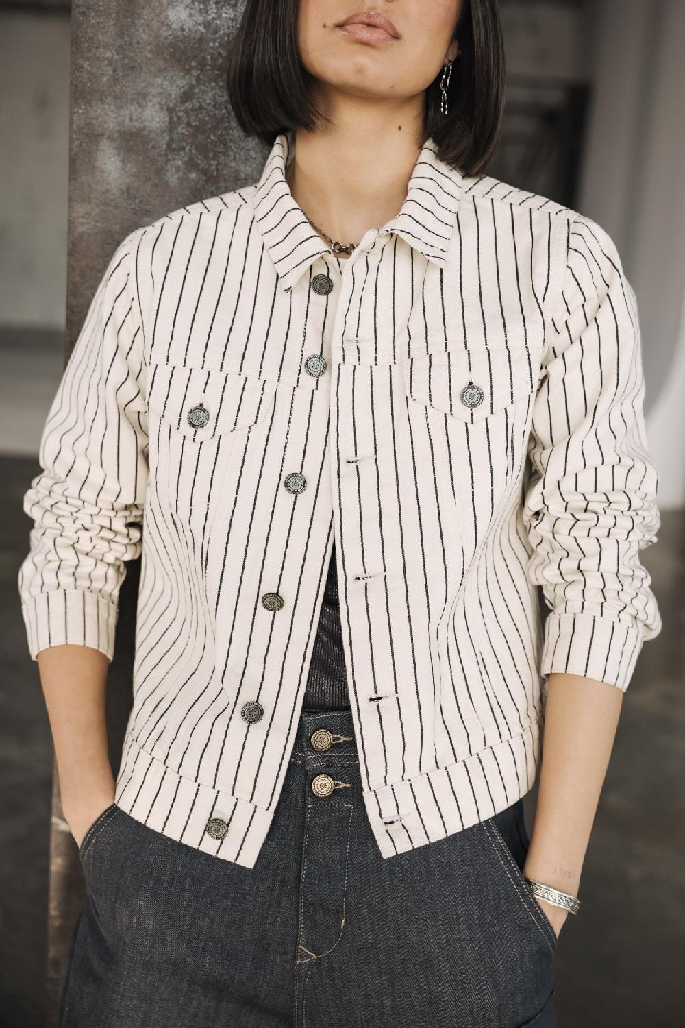 Freeman T. Porter Elize Veste à Rayures Femme Ecru