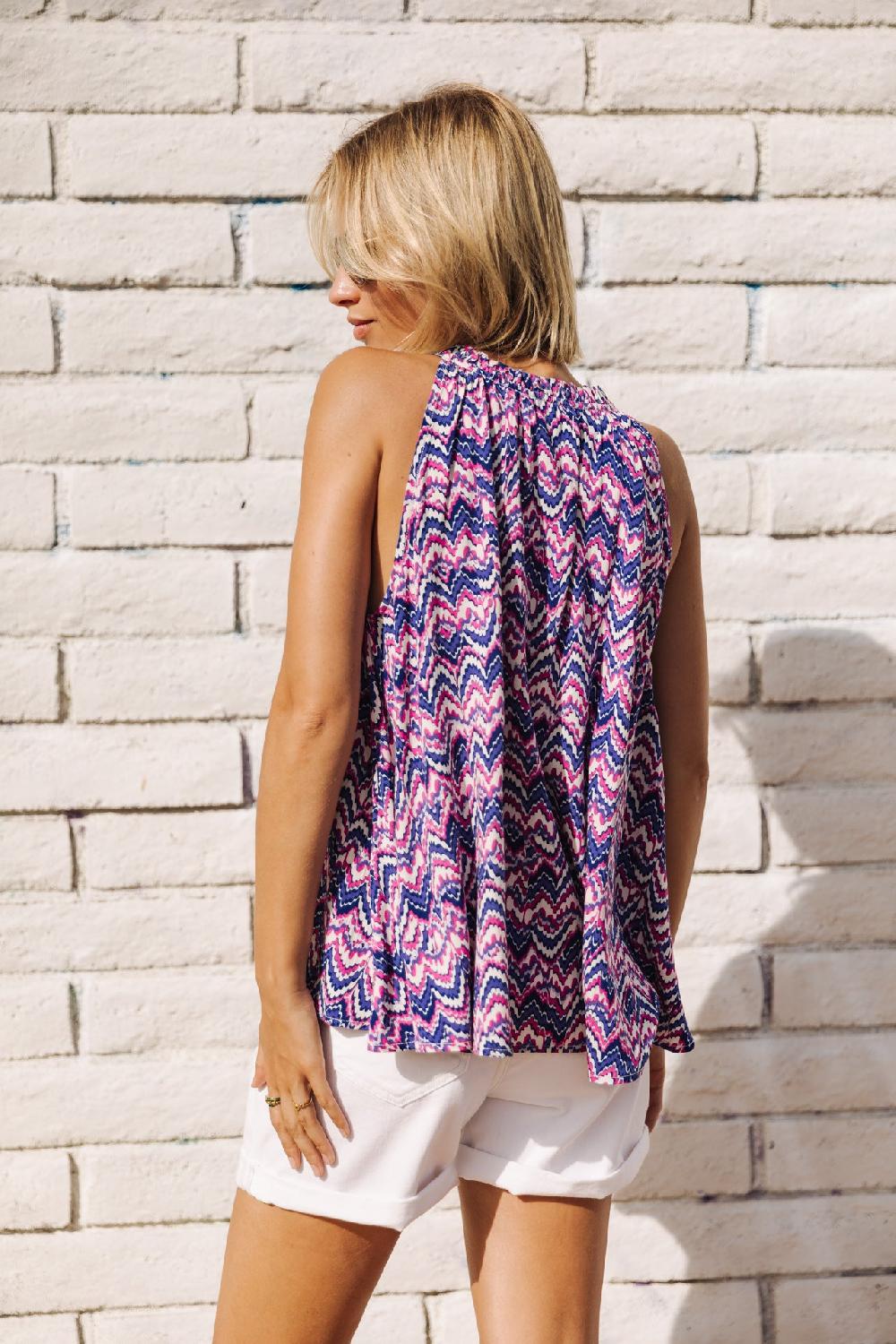 Freeman T. Porter Nell Etnico Top Ample Femme Blue