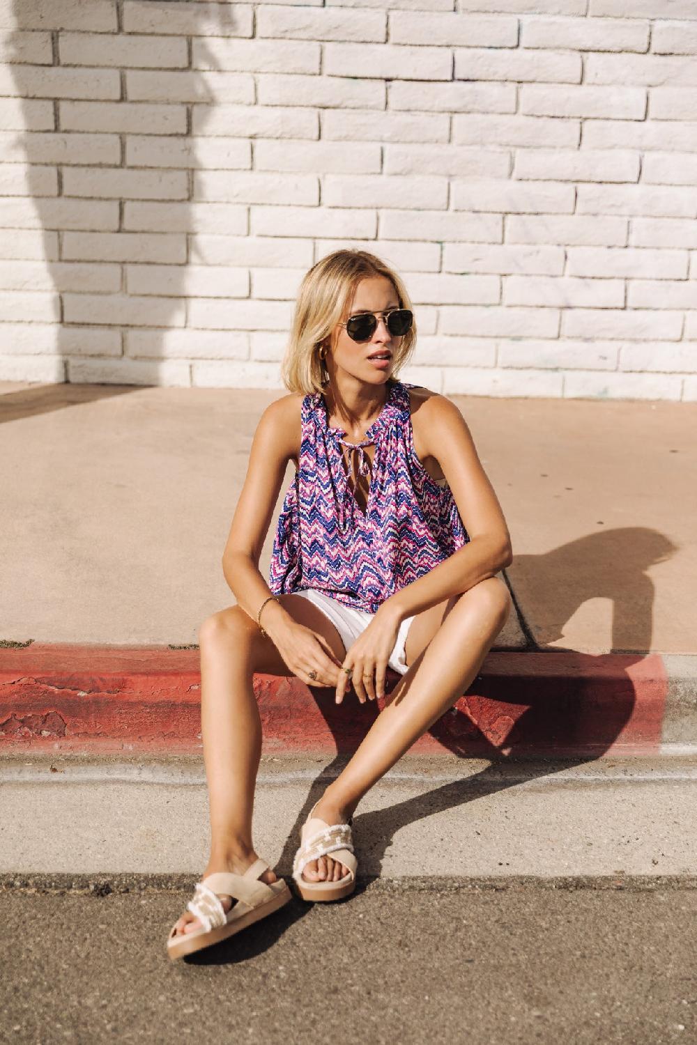 Freeman T. Porter Nell Etnico Top Ample Femme Blue