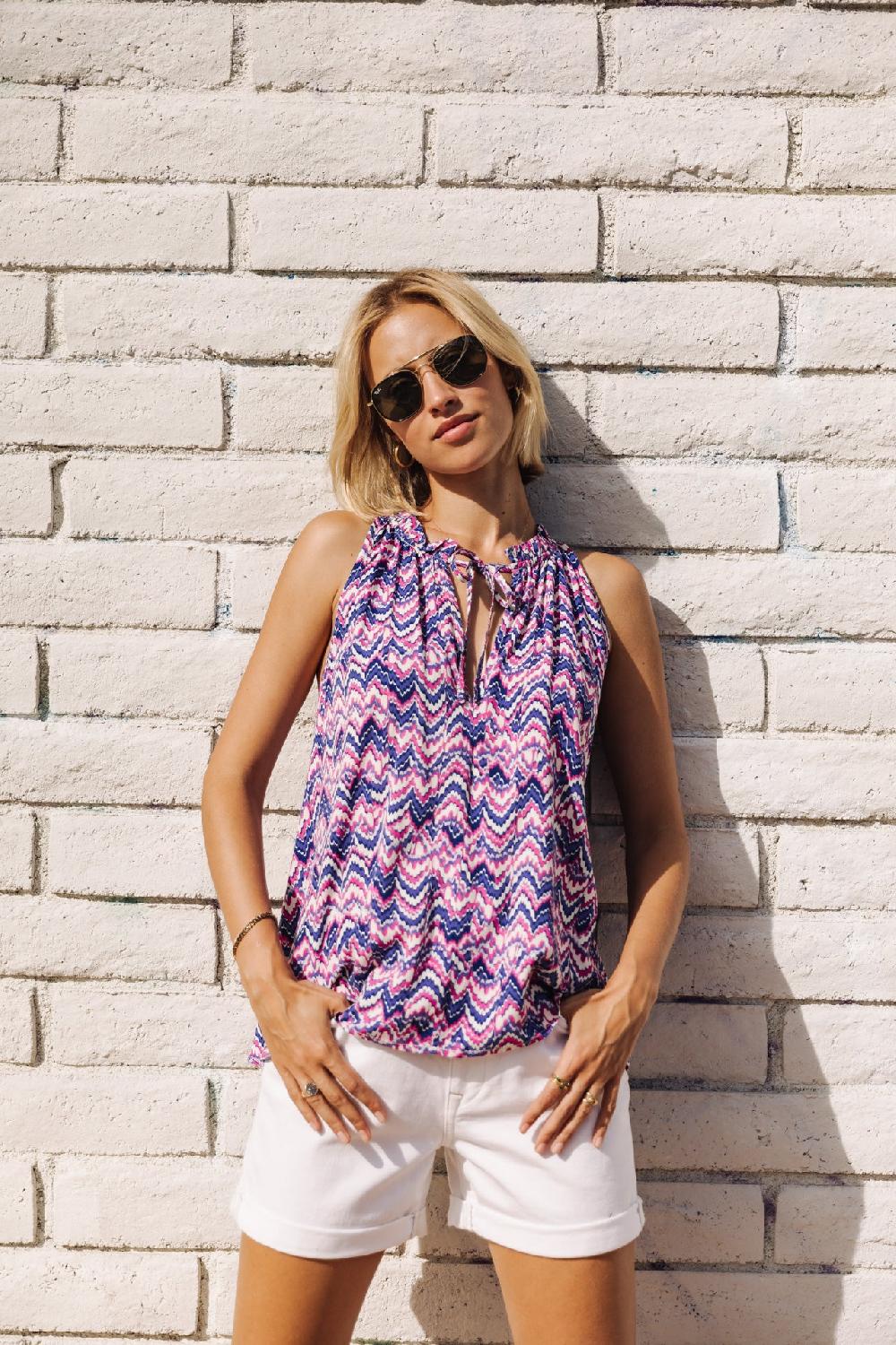 freeman t. porter Nell Etnico Top ample Femme blue