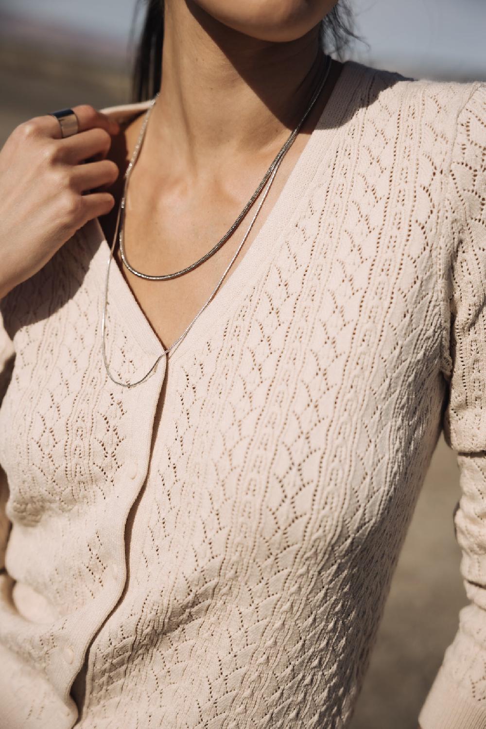 Freeman T. Porter Garel Pointelle Cardigan Ajusté Femme Ficelle