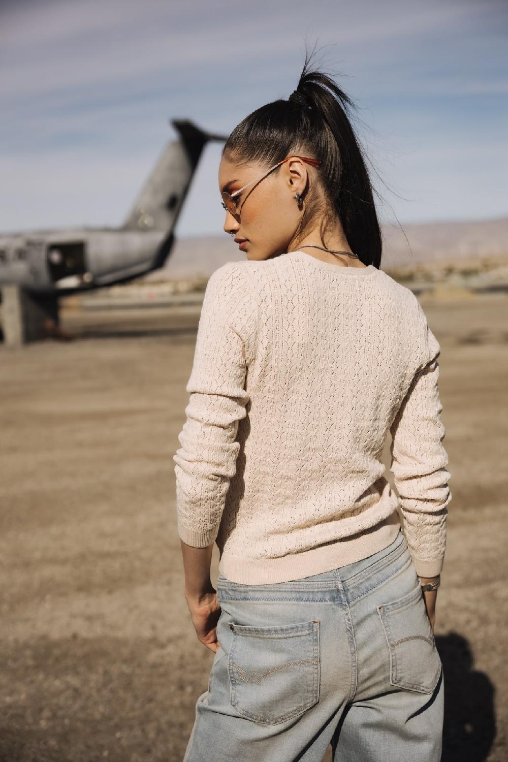 Freeman T. Porter Garel Pointelle Cardigan Ajusté Femme Ficelle