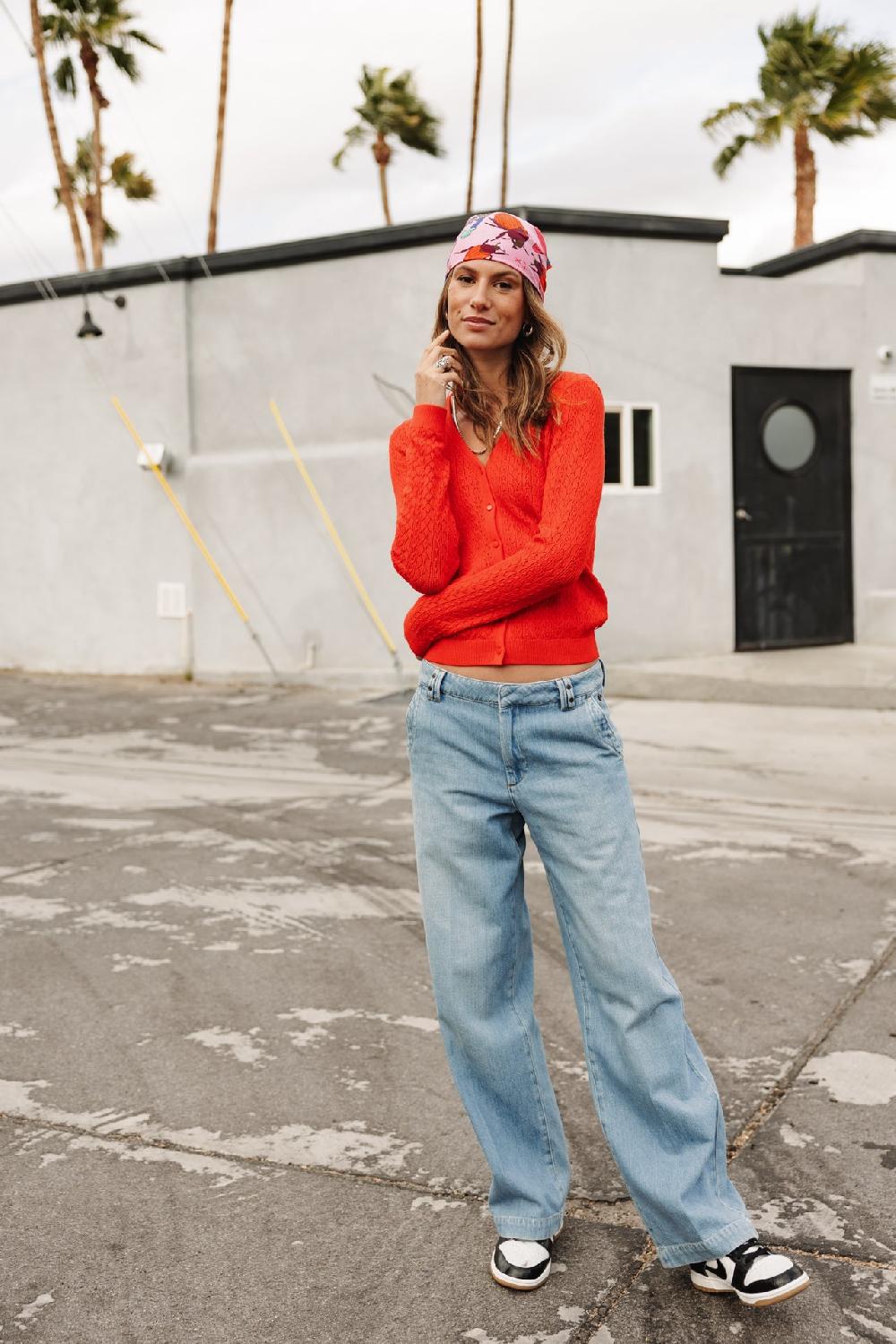 Freeman T. Porter Garel Pointelle Cardigan Ajusté Femme Red Alert