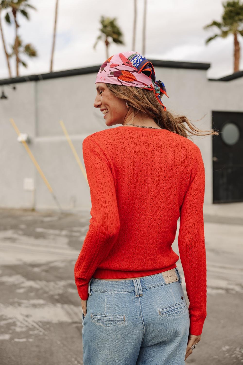 Freeman T. Porter Garel Pointelle Cardigan Ajusté Femme Red Alert