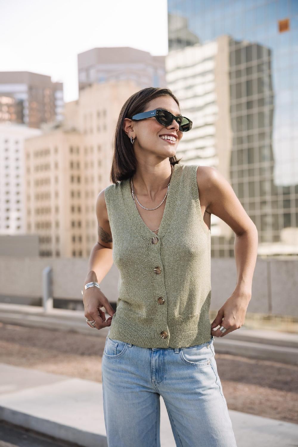 freeman t. porter Gira Glitter Débardeur boutonné Femme desert sage freeman t. porter Gira Glitter Débardeur boutonné Femme desert sage