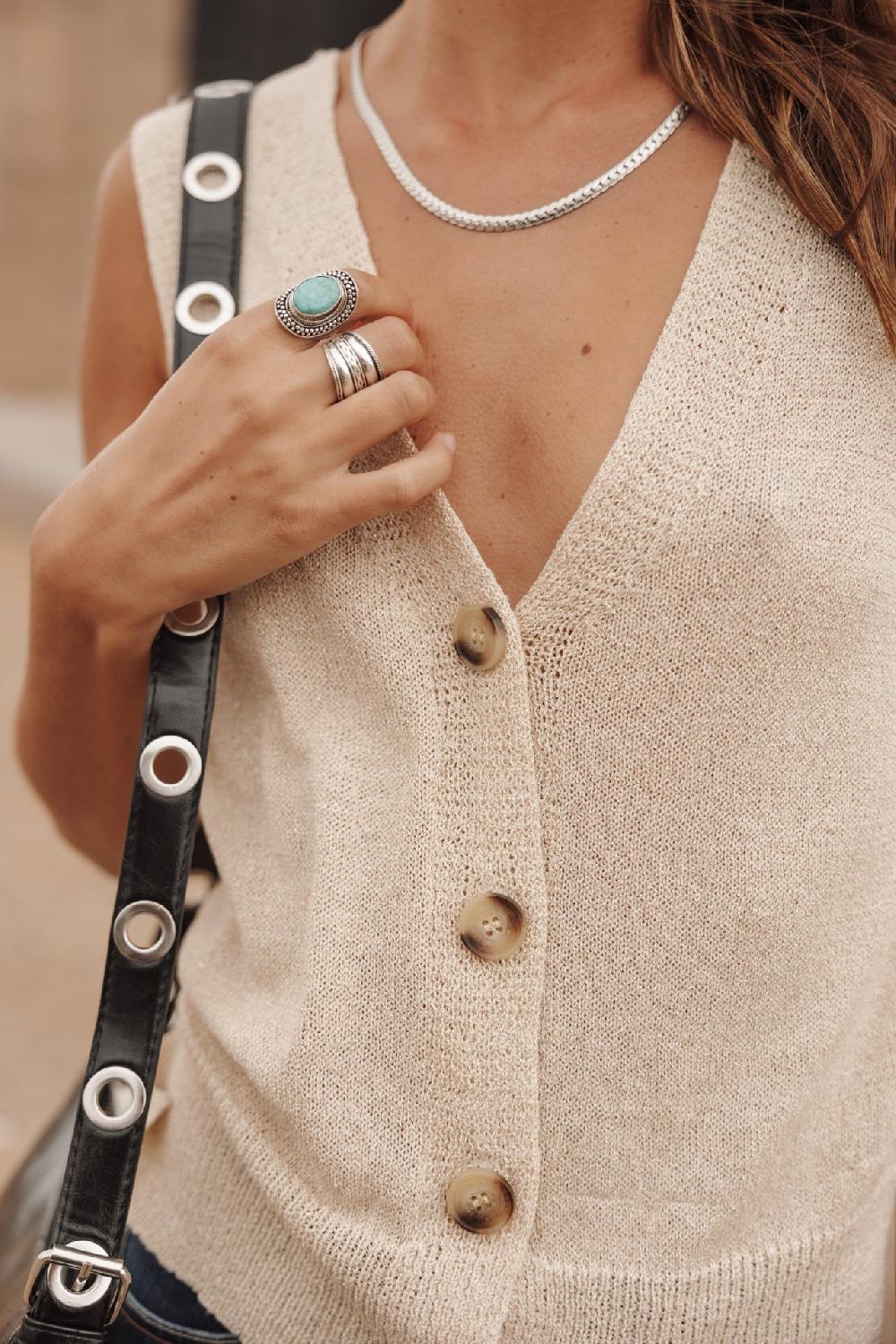 Freeman T. Porter Gira Glitter Débardeur Boutonné Femme Gold