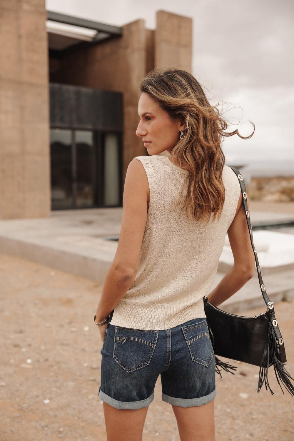 Freeman T. Porter Gira Glitter Débardeur Boutonné Femme Gold