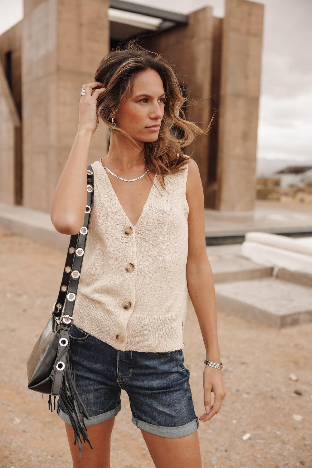 freeman t. porter Gira Glitter Débardeur boutonné Femme gold