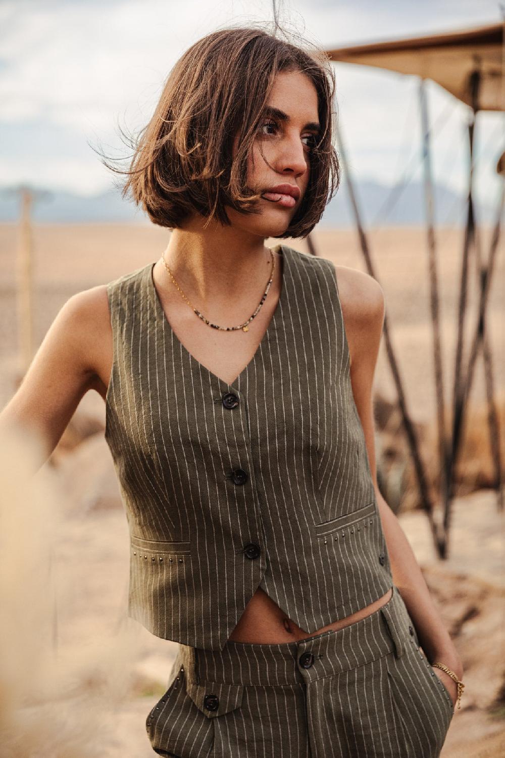 Freeman T. Porter Gladys Corsaire Gilet De Costume Femme Olivine