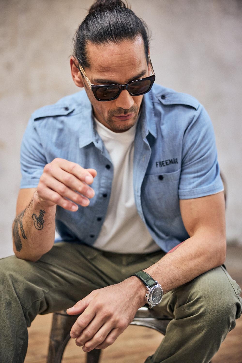 Freeman T. Porter Glenn Denim Chemise Ajustée Homme Shoal Stone