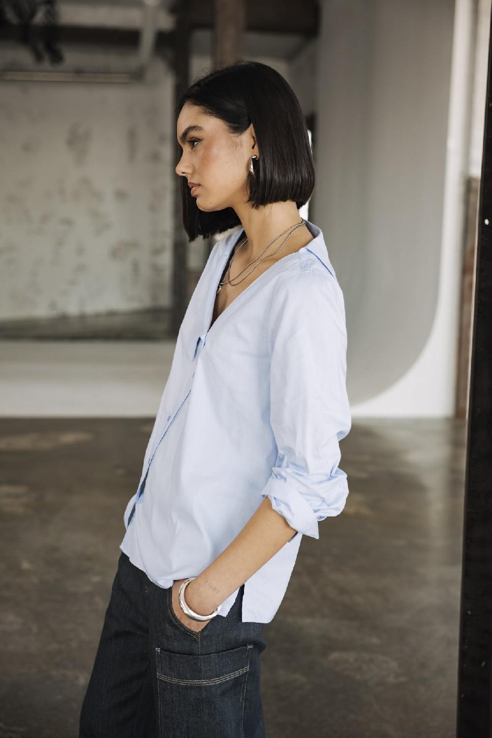 Freeman T. Porter Hazel Poplin Chemise Asymétrique Femme Xenon Blue