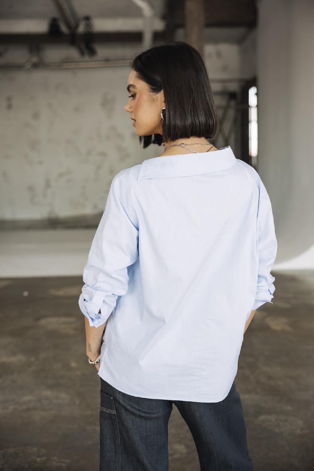 Freeman T. Porter Hazel Poplin Chemise Asymétrique Femme Xenon Blue