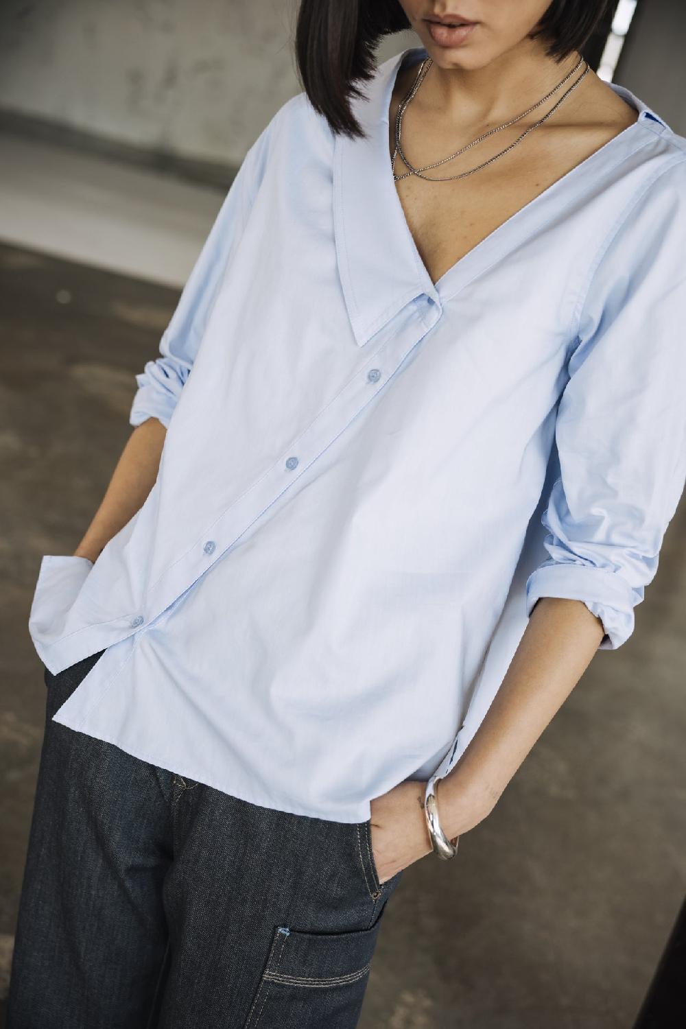 freeman t. porter Hazel Poplin Chemise asymétrique Femme xenon blue