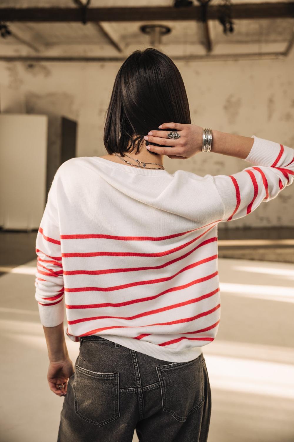 Freeman T. Porter Isabel Stripes Pull Marinière Femme Tangerine Tango