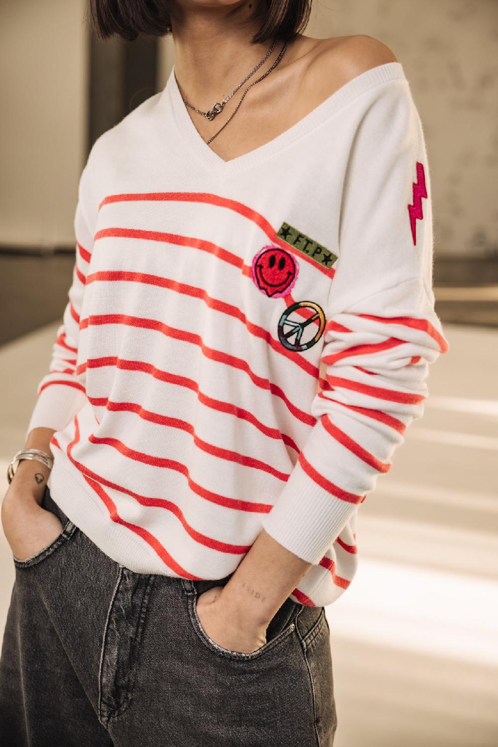 Freeman T. Porter Isabel Stripes Pull Marinière Femme Tangerine Tango