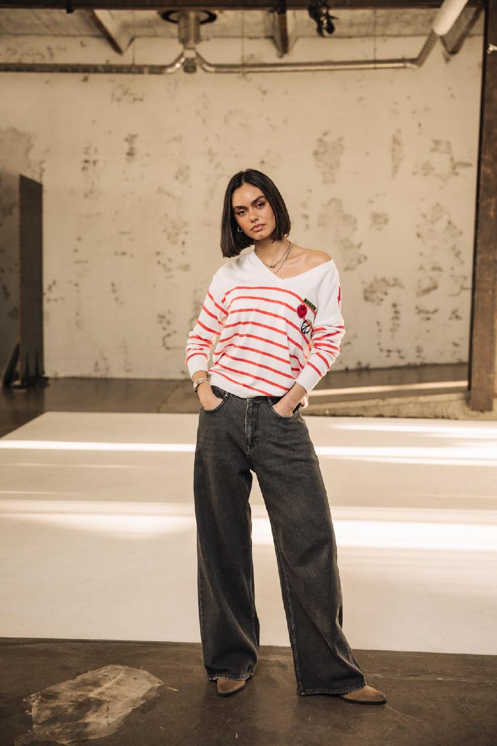 Freeman T. Porter Isabel Stripes Pull Marinière Femme Tangerine Tango