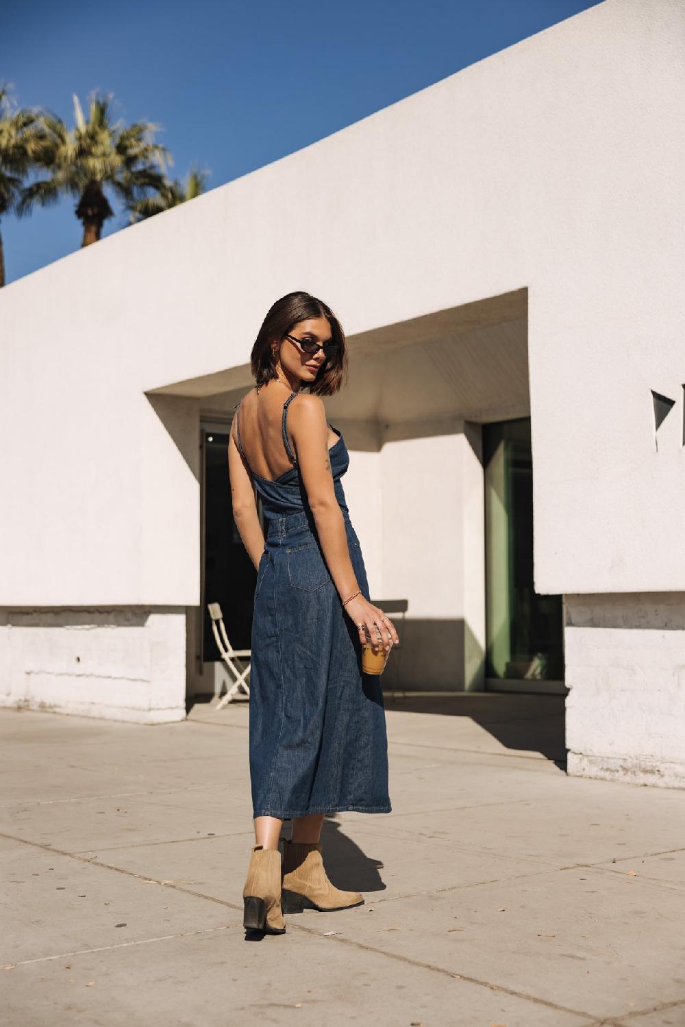 Freeman T. Porter Jaina Denim Robe Avec Fente Côté Femme Manzana Dark