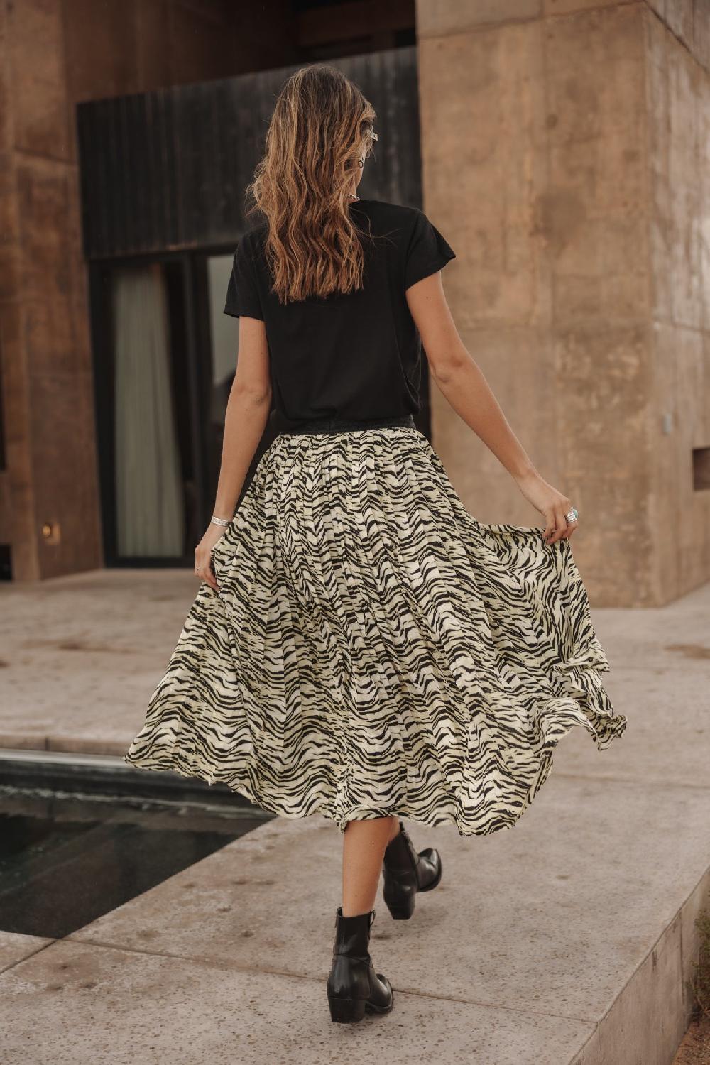 Freeman T. Porter Josepha Green Tiger Jupe Plissée Fendue Femme Original