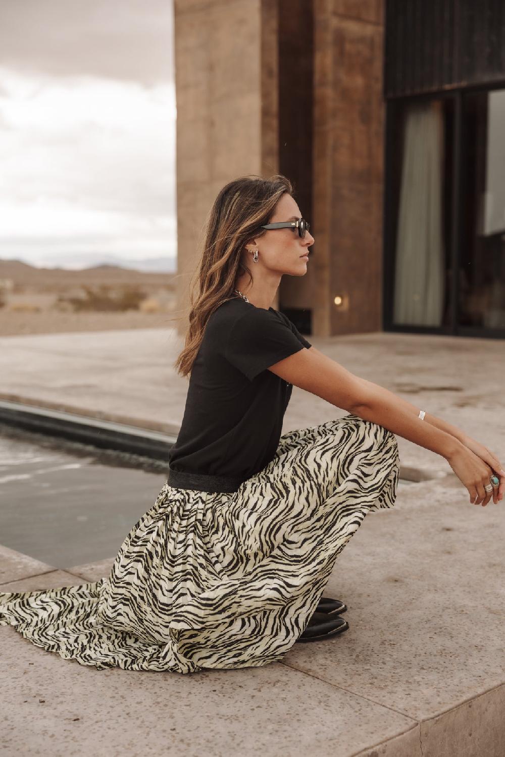 Freeman T. Porter Josepha Green Tiger Jupe Plissée Fendue Femme Original