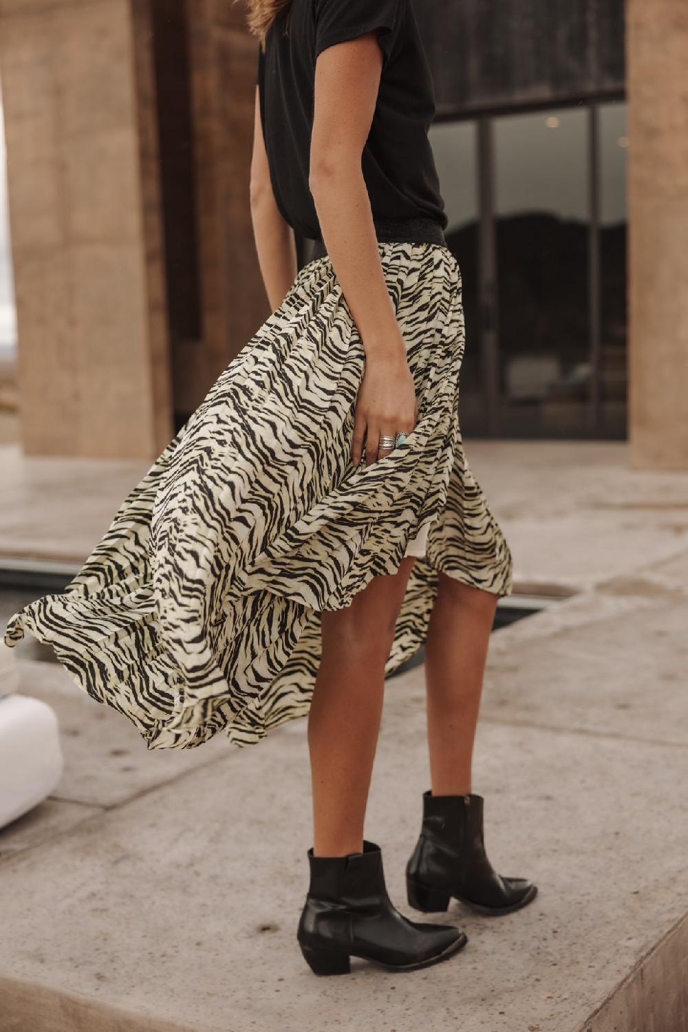 freeman t. porter Josepha Green Tiger Jupe plissée fendue Femme original