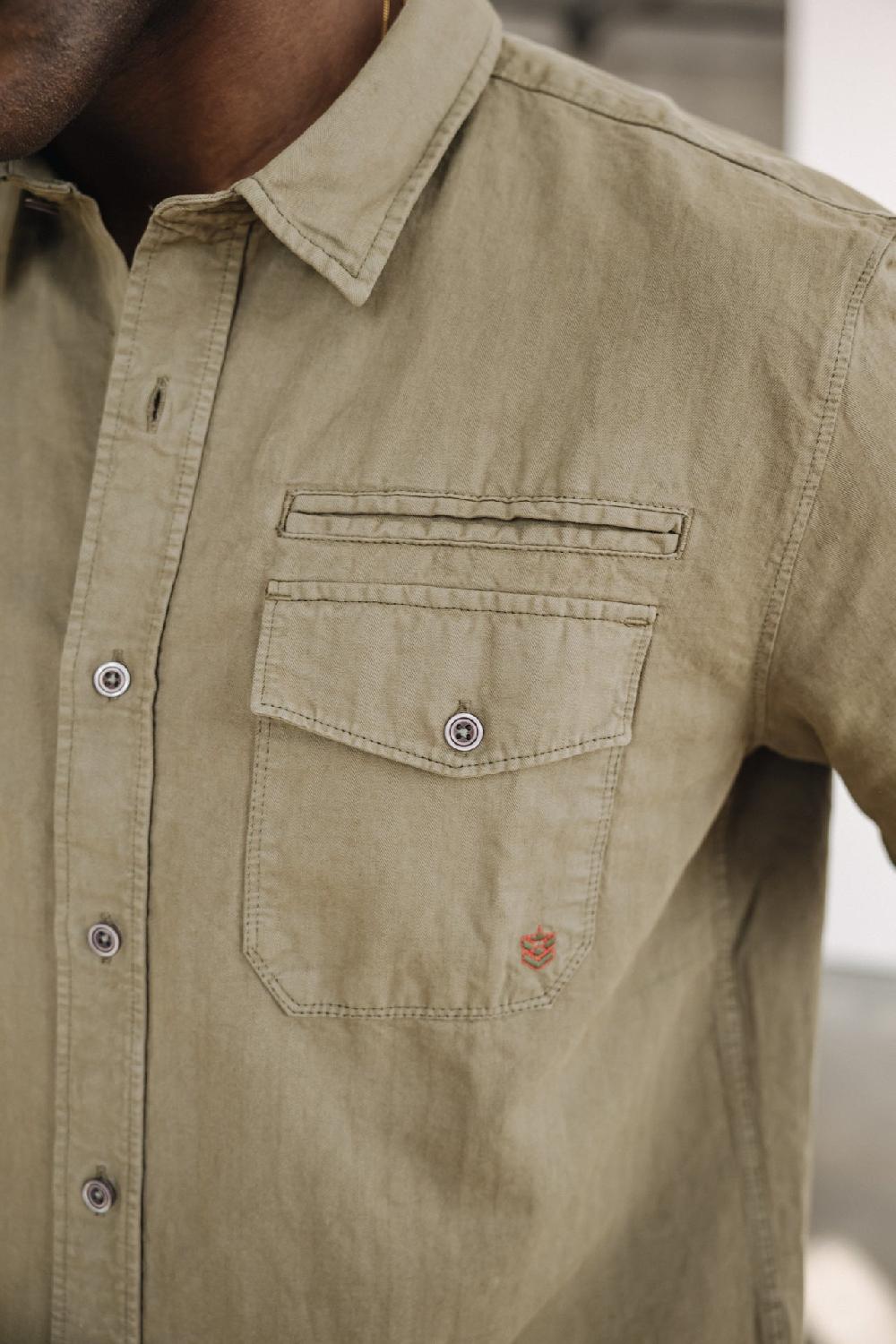 Freeman T. Porter Joshua Washed Linen Chemise Manches Courtes Homme Dusty Olive