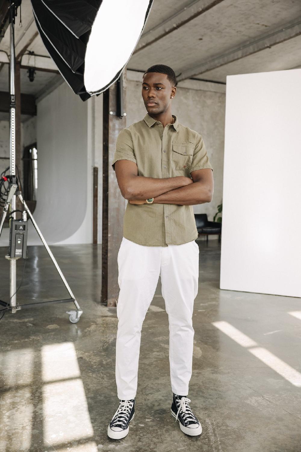 Freeman T. Porter Joshua Washed Linen Chemise Manches Courtes Homme Dusty Olive