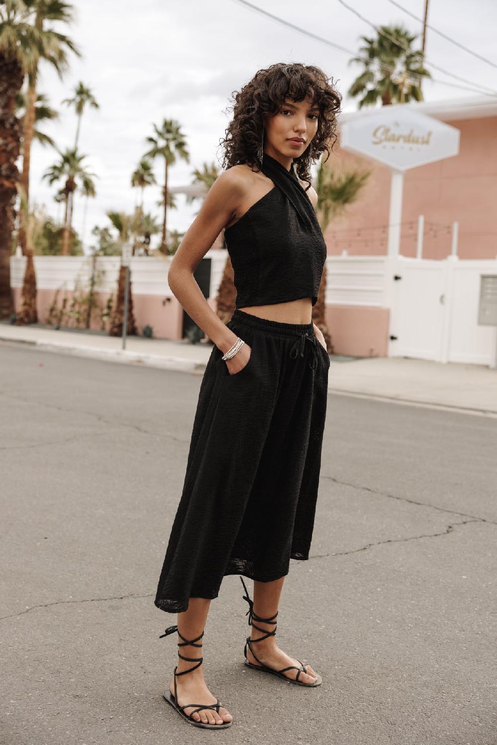 Freeman T. Porter Jostine Plain Tropical Jupe Longue Femme Black