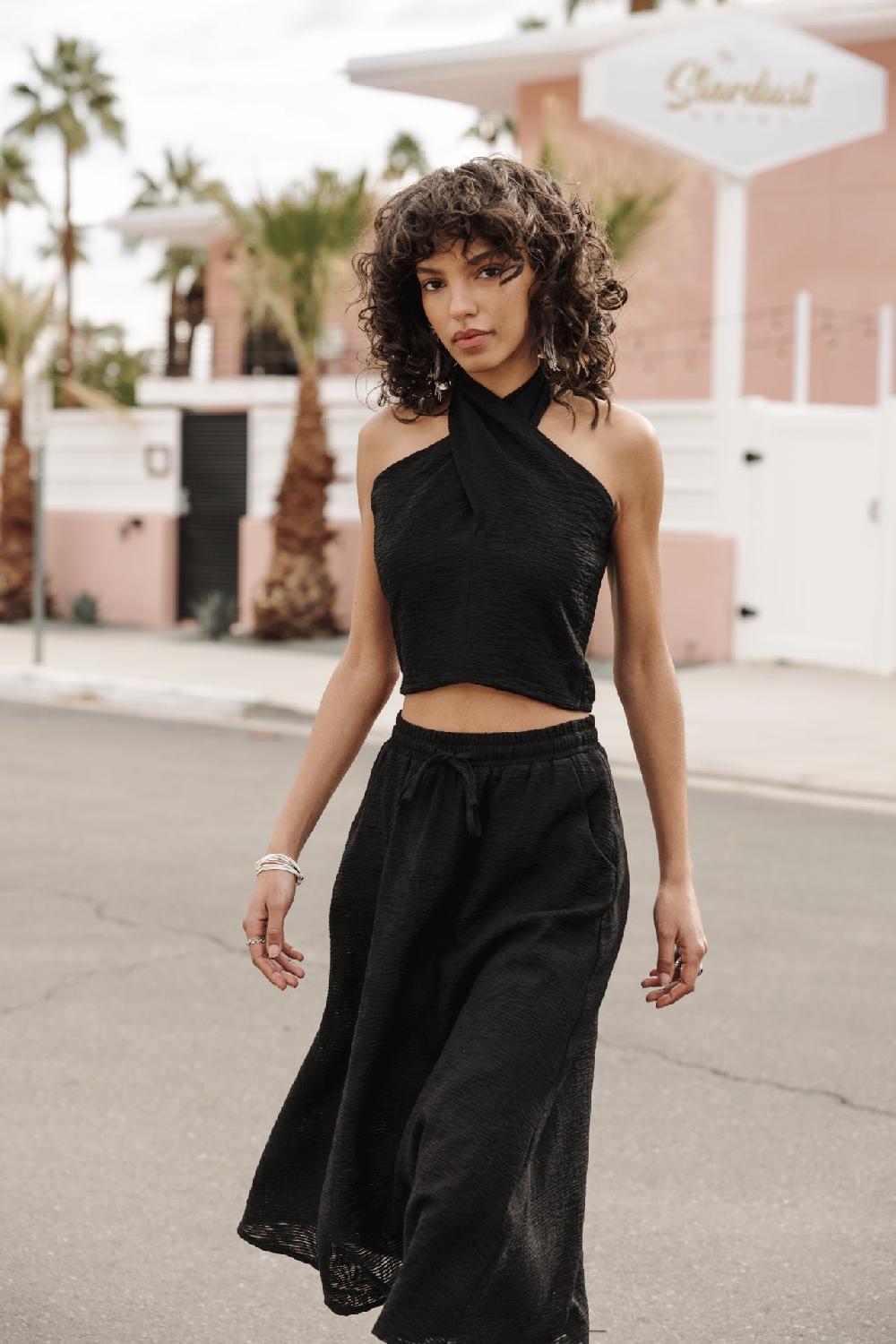 Freeman T. Porter Jostine Plain Tropical Jupe Longue Femme Black