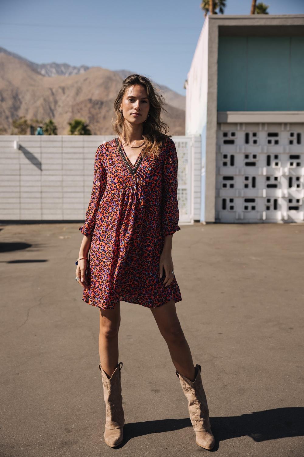 Freeman T. Porter Juna Leo Flame Robe Courte Femme Red Alert