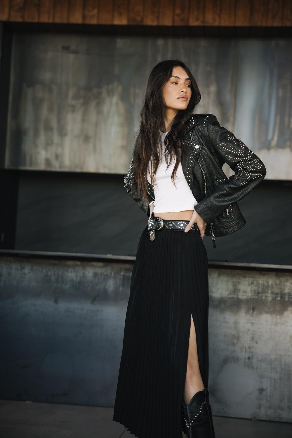 Freeman T. Porter Junie Silken Jupe Plissée Fendue Femme Black