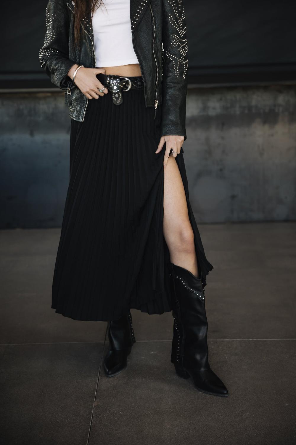 freeman t. porter Junie Silken Jupe plissée fendue Femme black