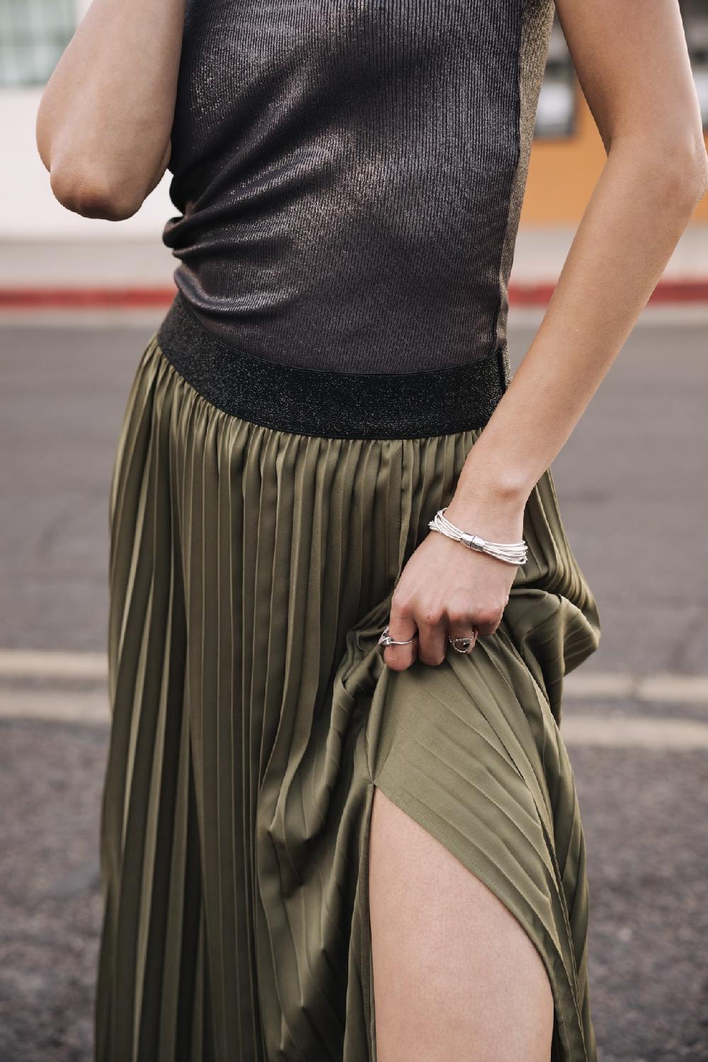 Freeman T. Porter Junie Silken Jupe Plissée Fendue Femme Four Leaf Clover