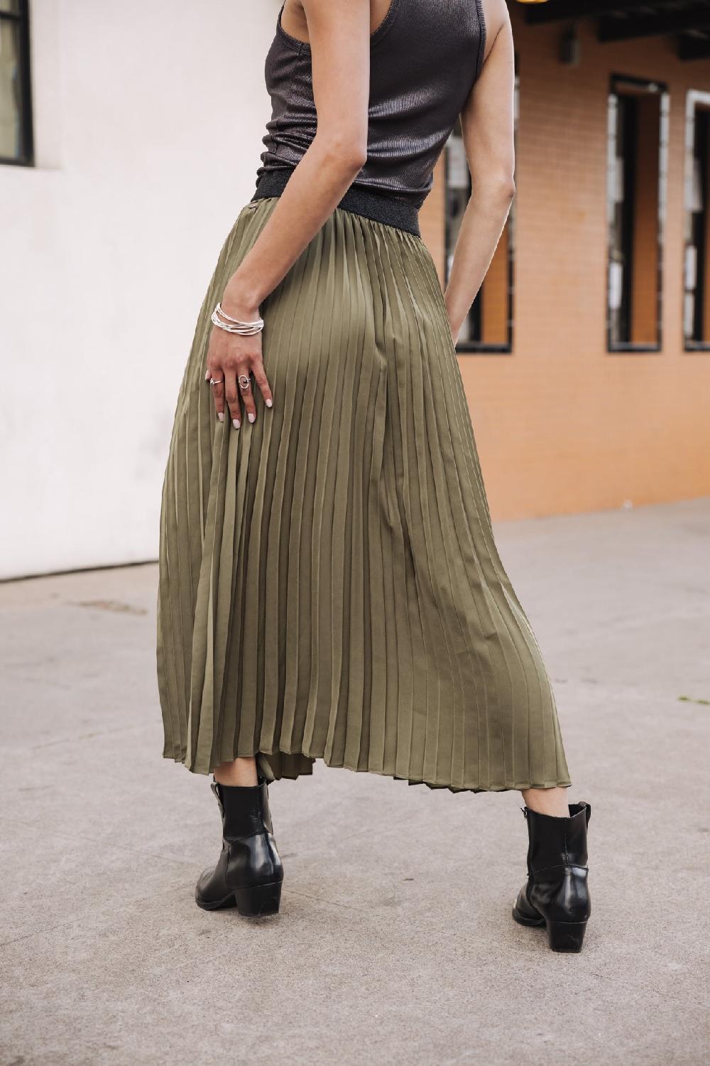 Freeman T. Porter Junie Silken Jupe Plissée Fendue Femme Four Leaf Clover