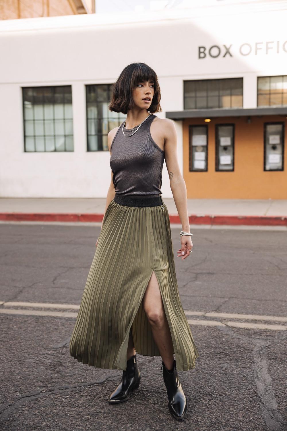 freeman t. porter Junie Silken Jupe plissée fendue Femme four leaf clover