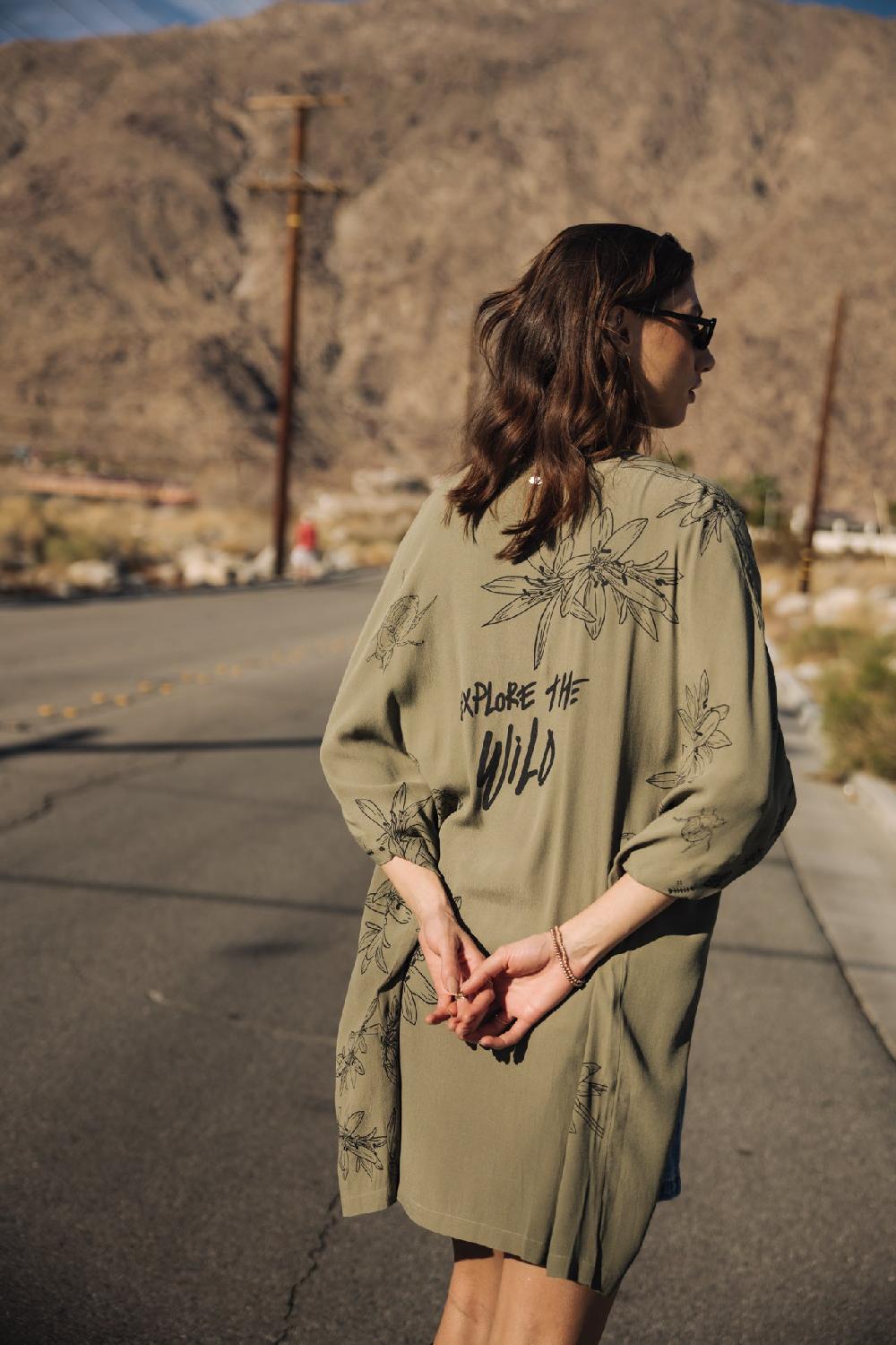 Freeman T. Porter Kanna Sahara Trip Kimono à Motifs Femme Deep Lichen Green