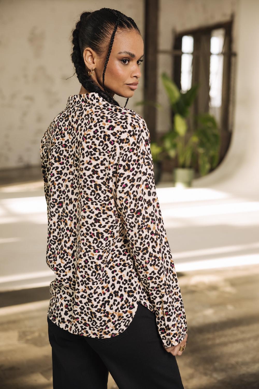 Freeman T. Porter Katy Leo Sand Chemise Imprimée Léopard Femme Pearled Ivory