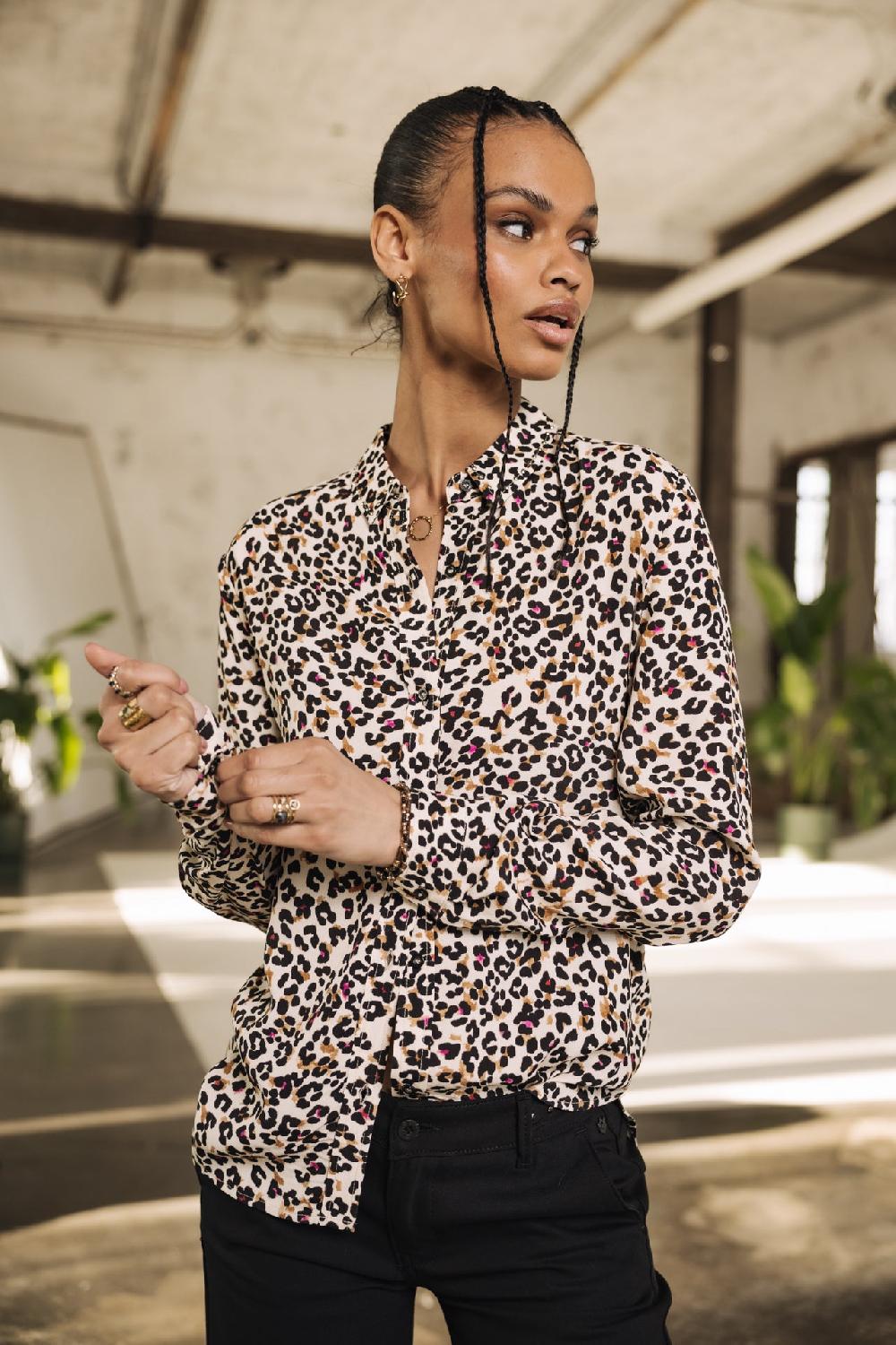 Freeman T. Porter Katy Leo Sand Chemise Imprimée Léopard Femme Pearled Ivory