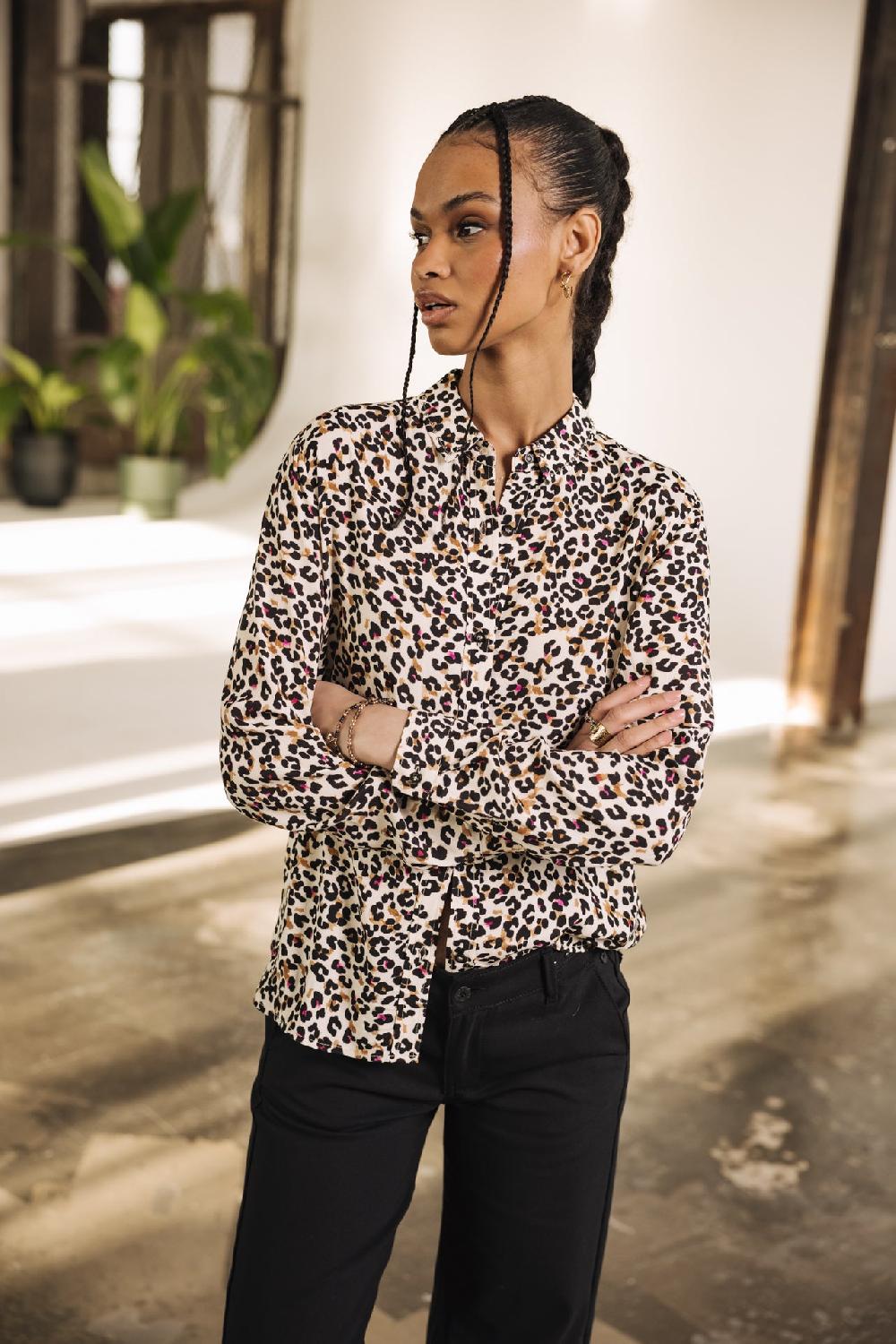 freeman t. porter Katy Leo Sand Chemise imprimée léopard Femme pearled ivory